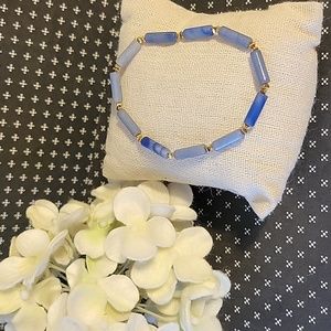 Hand Crafted Blue Chalcedony Tubular shape gemstone stretch bracelet